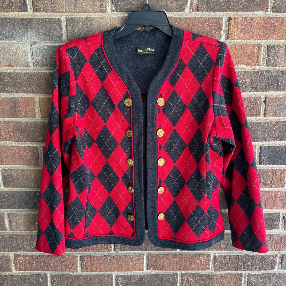 Red & Grey argyle knit sweater